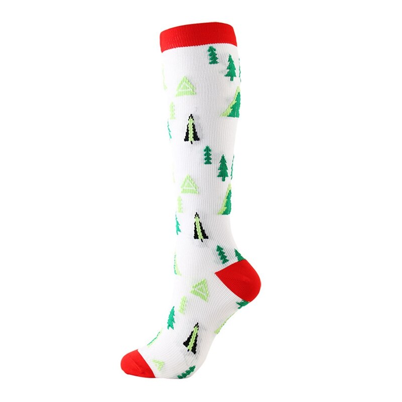 6Pcs Volwassen Compressie Kousen Compressie Kousen Kerst Kousen Hoge/Lange Kerst Cap Boom Herten Gestreepte Sokken Decor