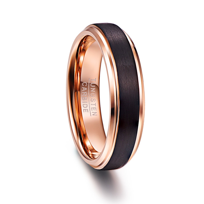 6mm couleur noire or rose à l'intérieur des hommes anneaux 100% carbure de tungstène bandes de mariage multi-taille anneau bijoux pour homme