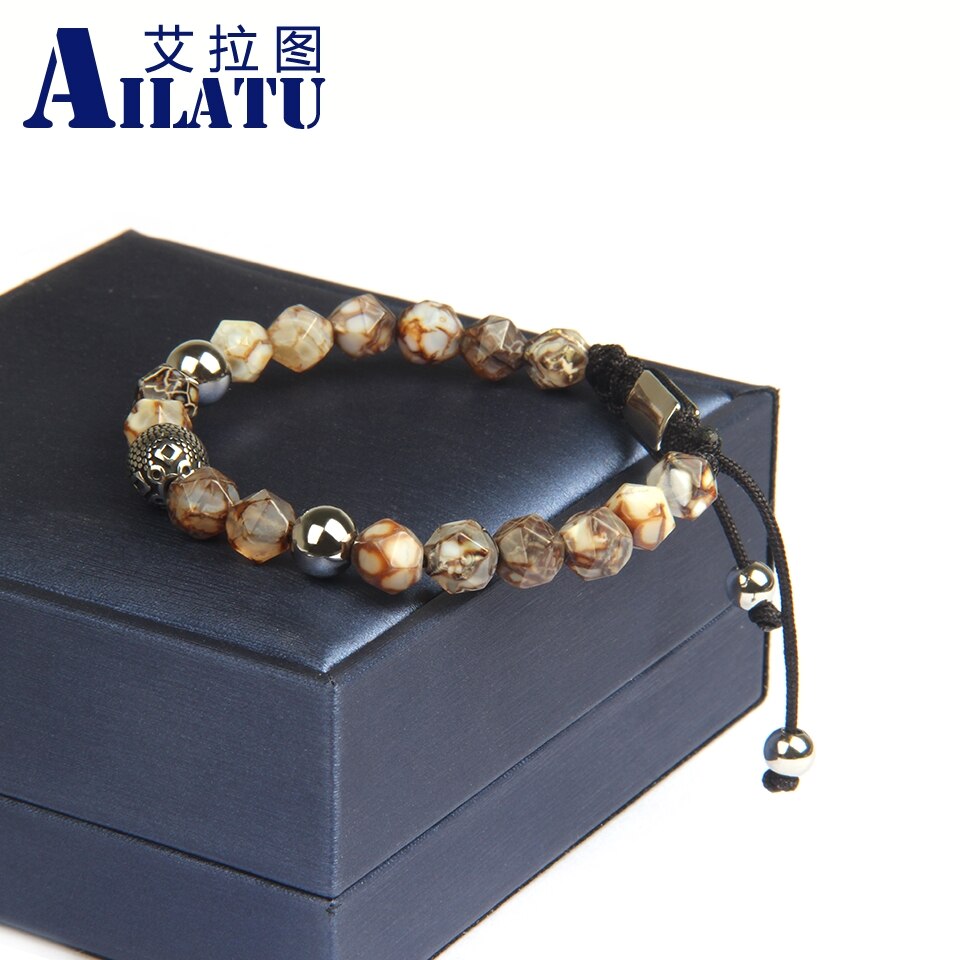 Ailatu Nuovo in Acciaio Inox Del Distanziatore Borda Il Macrame Del Braccialetto con 8 millimetri Sfaccettato Taglio di Perline di Pietra Naturale di Alta Qualità