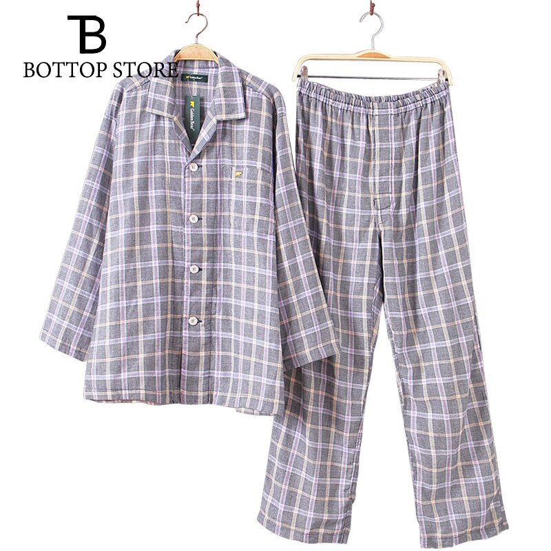 Mens Pajamas Set Top Pant Cotton Pajamas Homewear Men Home Suit Male Sleepwear Set Plaid Men Twinset Nightshirt Nightclothes