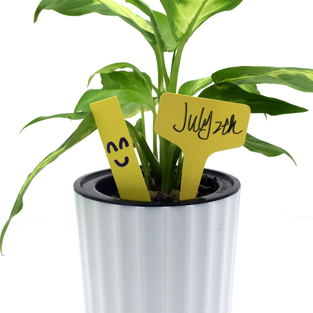 100 stk t-type + pind plast børnehave etiket holdbar og genanvendelig vandtæt haveplante etiket blomst tykt tagmærke med en pen