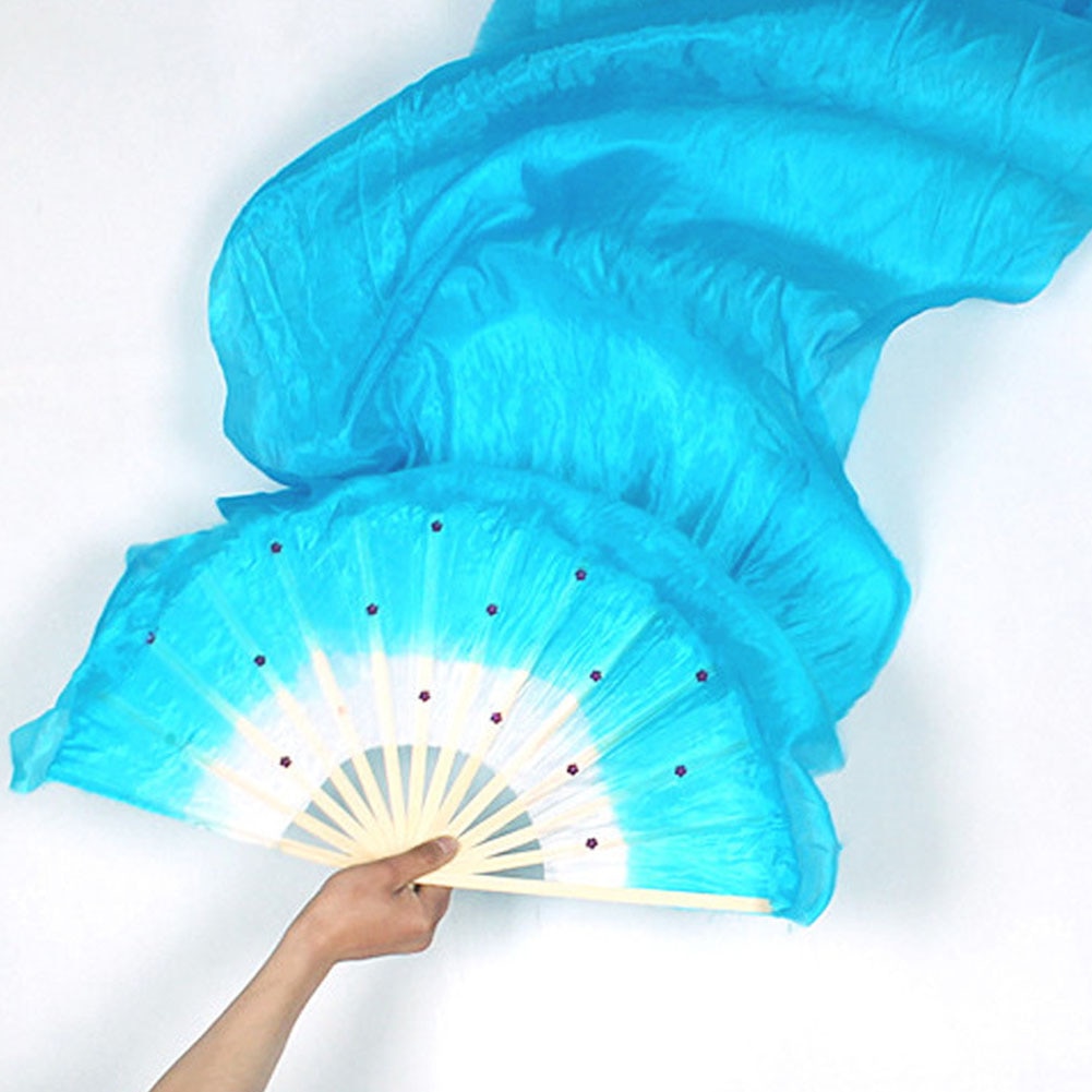 Long voile de ventilateur pliable en bambou, fait à la main, coloré en soie, flamme, danse du ventre, Art, jaune, rouge, bleu