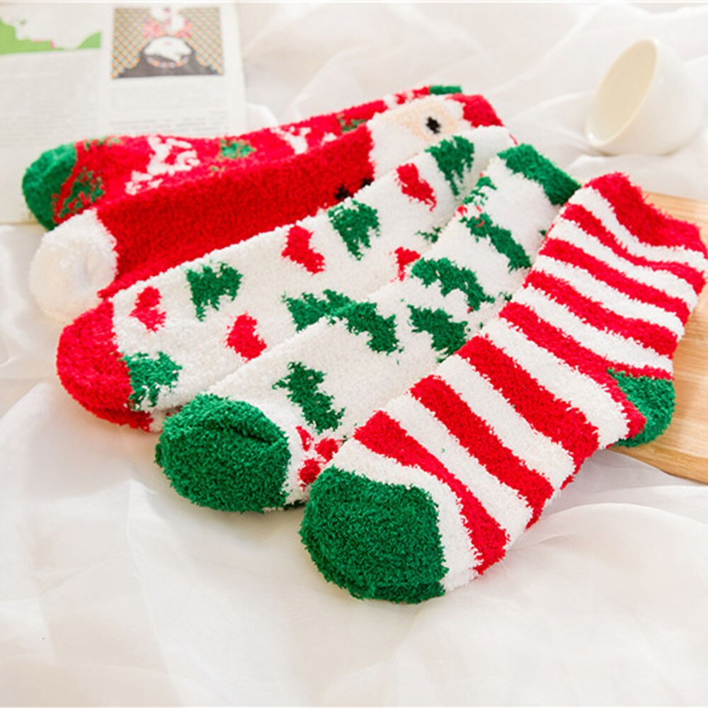 1 Paar Warm Vrouwen Mannen Sokken Kerstcadeau Sok Leuke Dikke Coral Fleece Volwassen Herfst En Winter Kerst Sokken