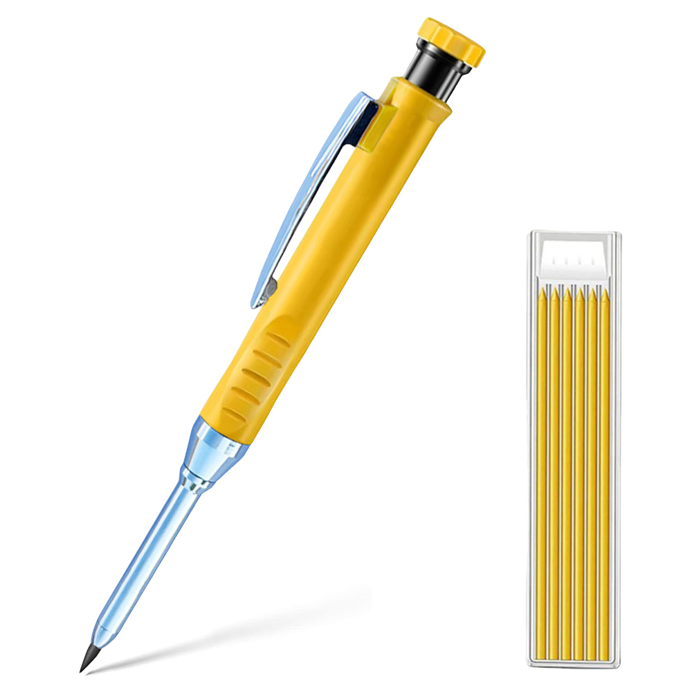 1-4- pack 2.8mm solida mekaniska pennor för snickare med vässare för träbearbetning och konstruktion, långt huvud, stationärt material: Ljusgrön