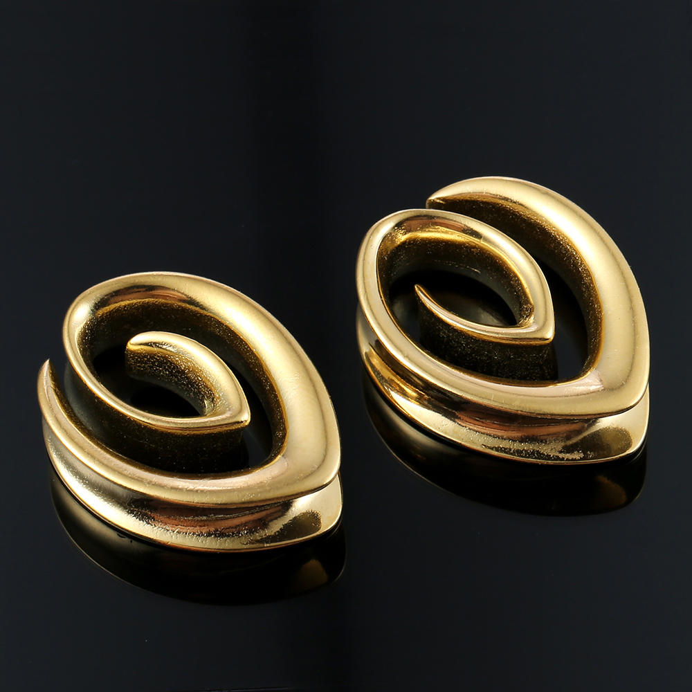 Twolobes, 2 uds., tapones de sillín simples en espiral, perchas, túneles, medidores para lóbulo estirado, Piercing en la oreja, joyería corporal para mujer, dilataciones: Verde / Color dorado