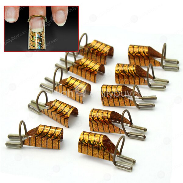 10pcs Durable Chic Golden Reusable Nail Art Tips Extension Guide Form