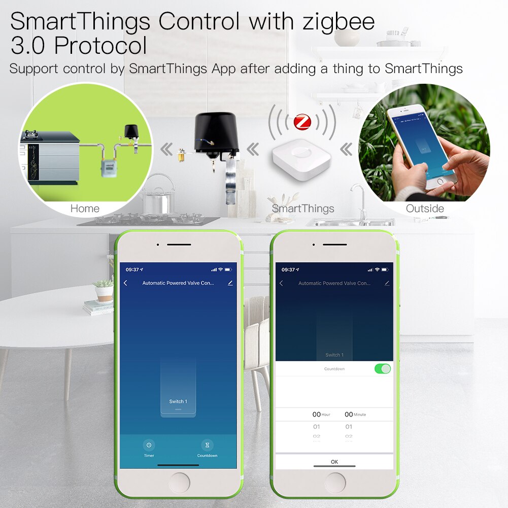 Zigbee 3.0 smart gas vandventil controller app fjernbetjening ekko plus stemmestyring, arbejde med alexa google hjem