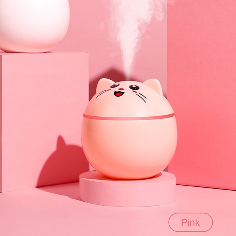 Humidificador de aire para hogar, difusor bonito de gato, purificador, aromaterapia, humidificador de coche: Rosa