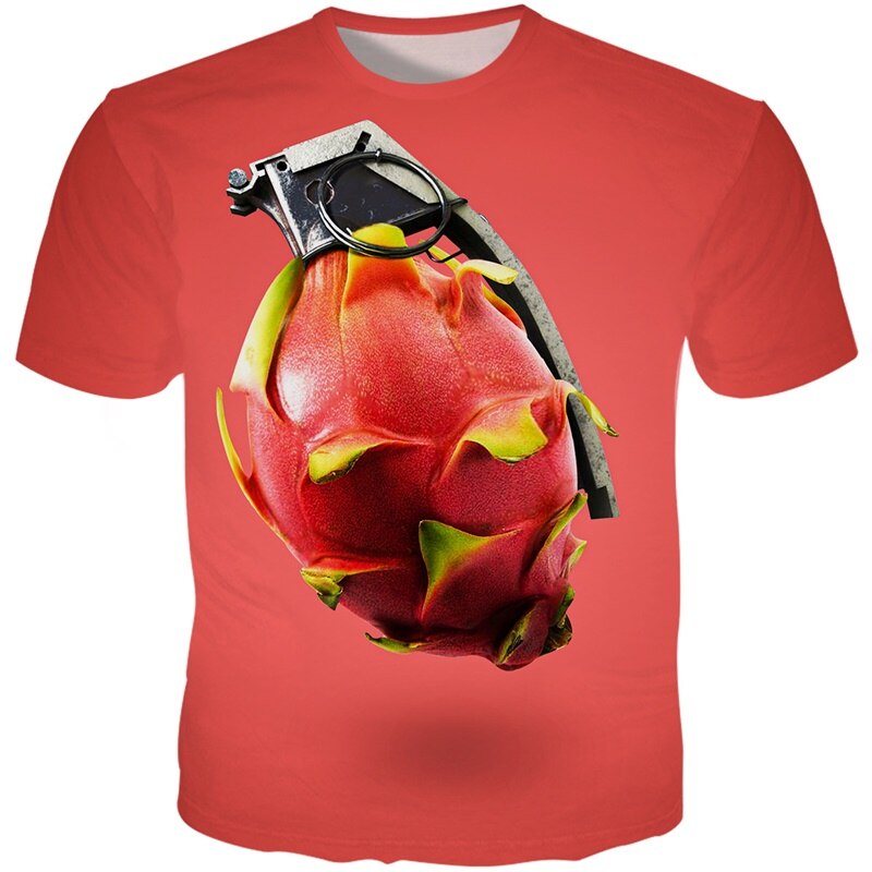 YOUTHUP Funny Fruit T-shirts Men Short Sleeves 3D Printed Red Pitaya Boom T Shirt Casual Tops Streetwear Tshirts Harajuku: Asian Szie 3XL