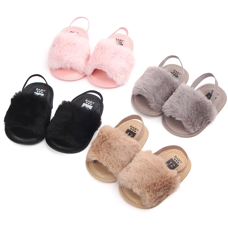 Classic Meisje Slipper Sandalen Zomer Zacht haar stijl Ademend Baby Bont Schoenen Eenvoudige Elastische Sandalen prinses Baby
