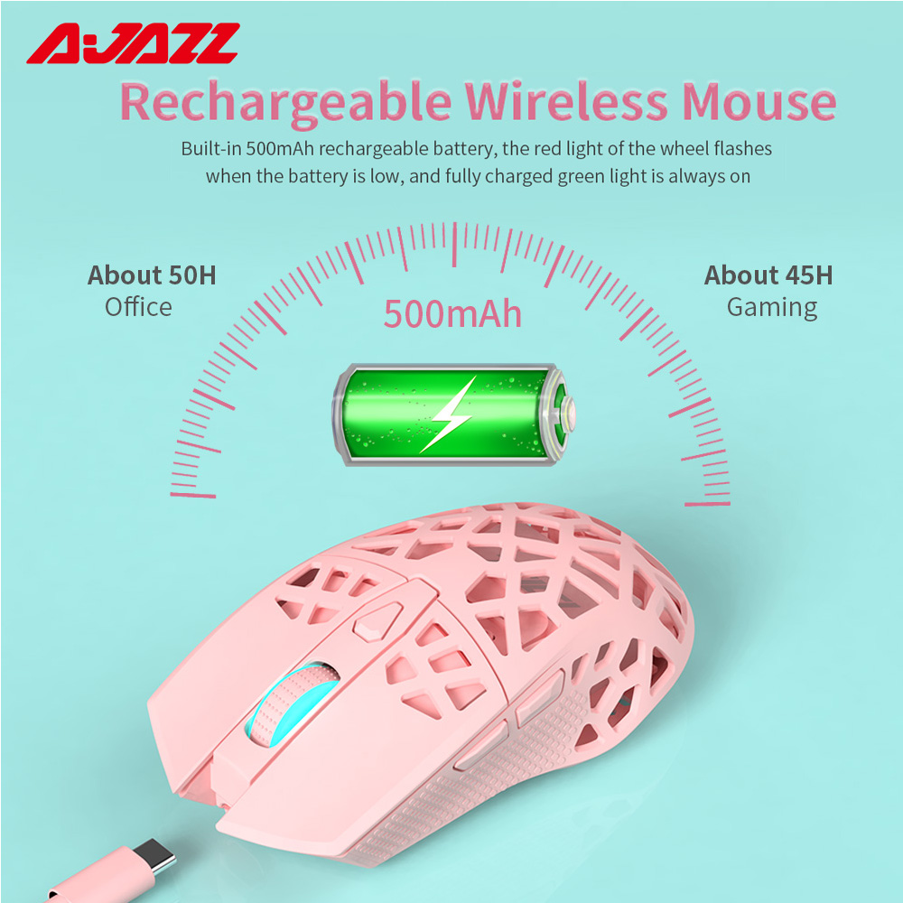 AJAZZ I339Pro Wireless Gaming Mouse 16000 DPI Programmable Mice 7 Buttons Lightweight Hollow-Out 2.4G Pink Whtie Mouse for Gamer