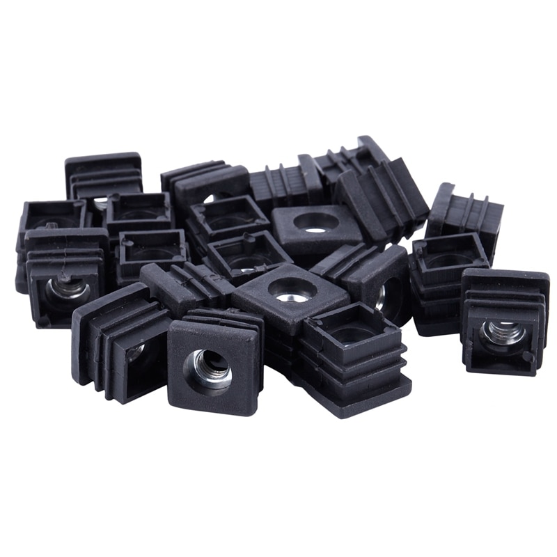 Square Tubing Pipe End Caps Insert Plugs M8 Thread 20x20mm 20Pcs Black: Default Title
