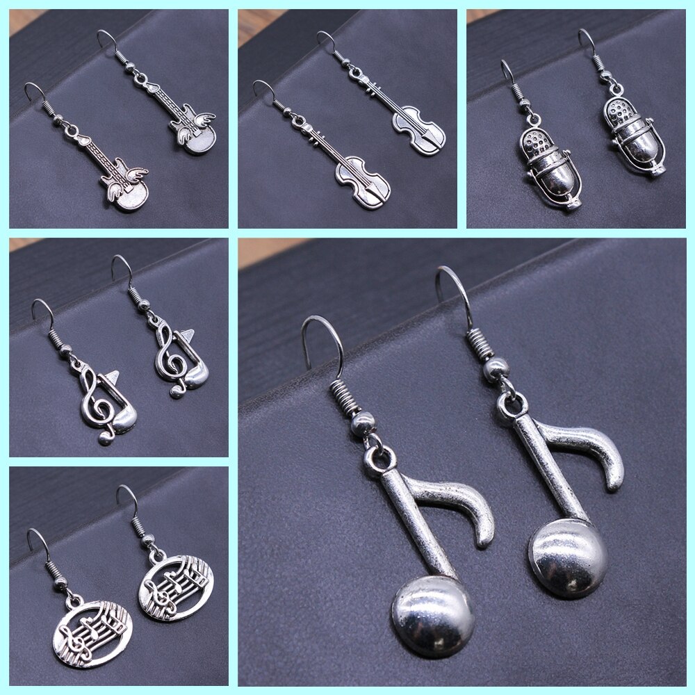 Musical Jewelry Earrings Musical Note Microphone Drum Guitar Violin Shaped Dangle Earrings For Girls Women