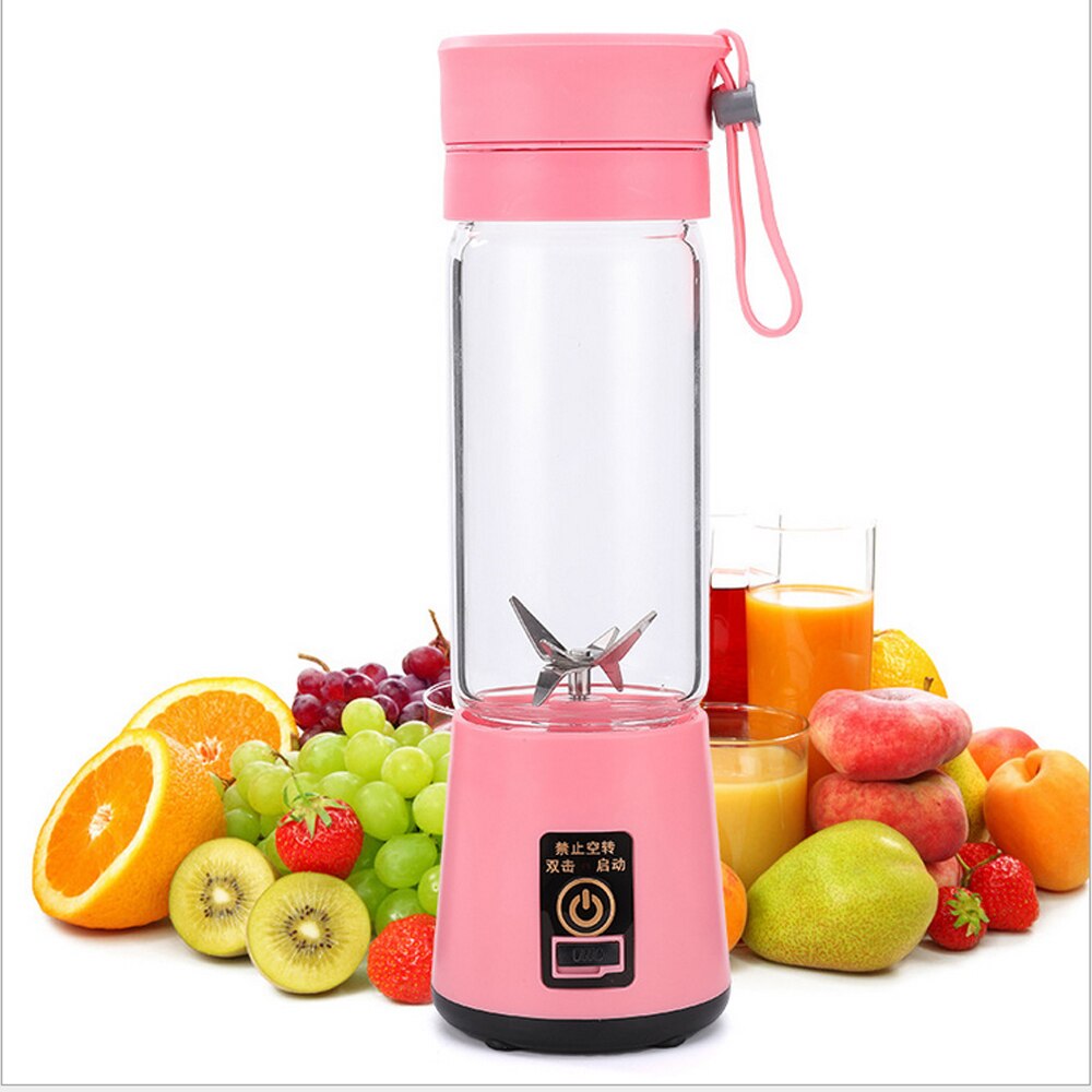 Portable Electric Juicer Rechargeable Smoothie Blender USB Mini Fruit Mixers Juicers Fruit Extractors Food Milkshake Multifuncti: pink