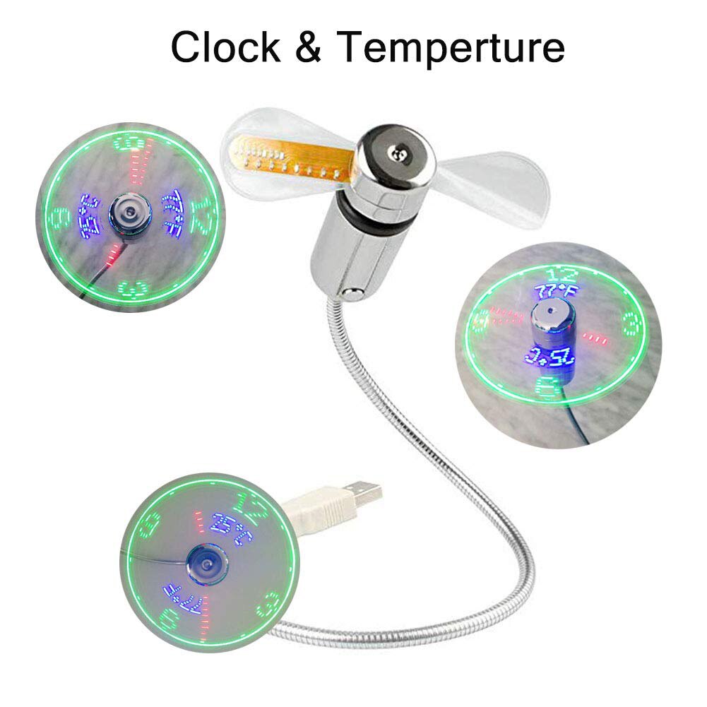 USB Fans Mini Time And Temperature display with LED Light Cool Gadgets Products For Laptop PC