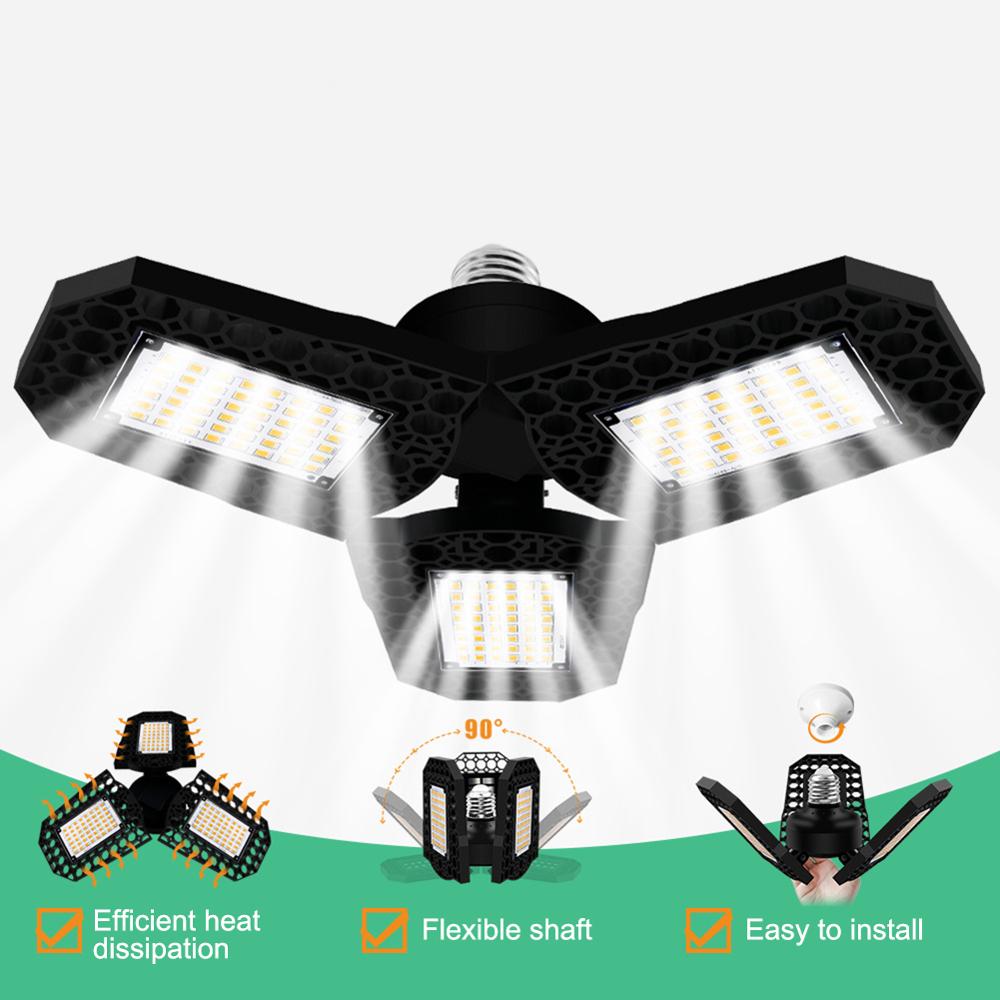 LED Garage Light E27 Light AC85-265V Deformation Adjustable Angle High Bay Light Industrial LED Garage Light For Garage Workshop: White / 60W