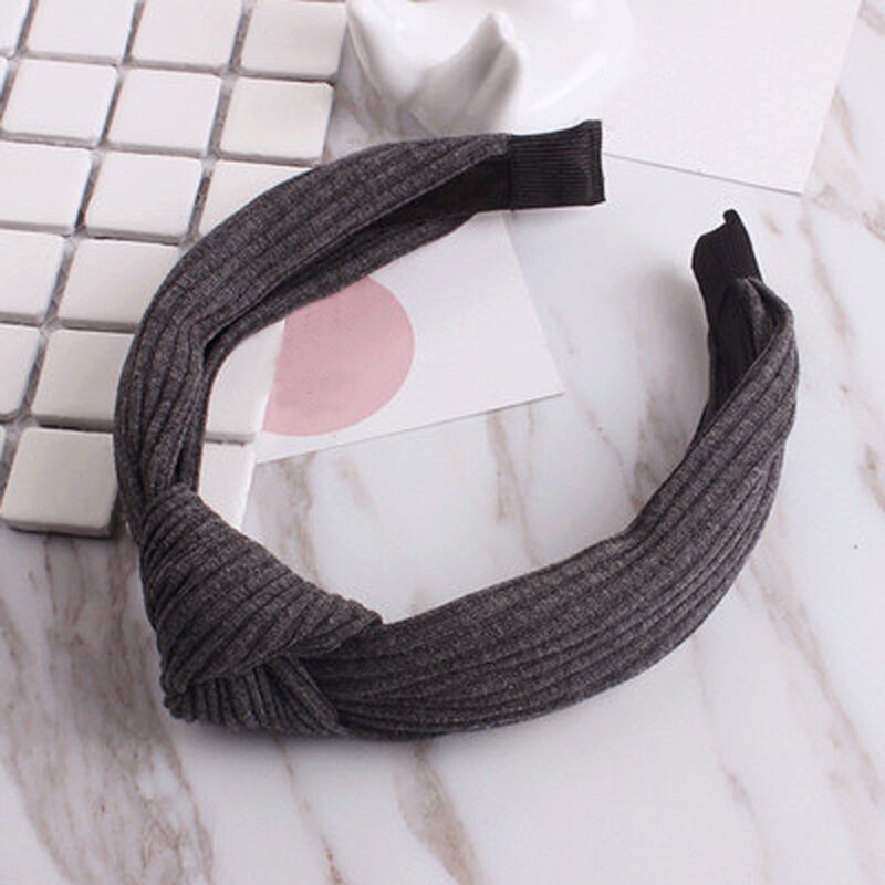 Solid Color Cloth Headband Cross Hair Band for Women Wide Plastic Hair Hoop Lady Turban Bezel Hair Bands Girls Hair Accessories: Dark grey