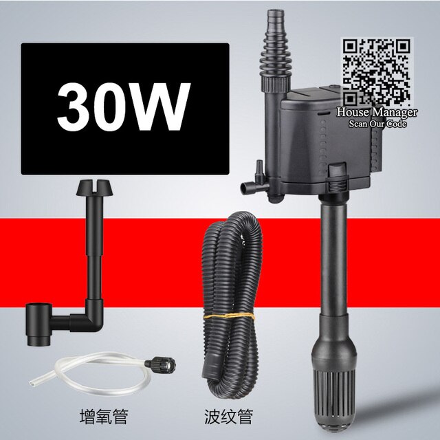 4in1 Submersible Aquarium Pump Filter + Surface Protein Skimmer + Add Air + Flow System, regulate adjustable Filter Water Pump: 30W / EU Plug adapter