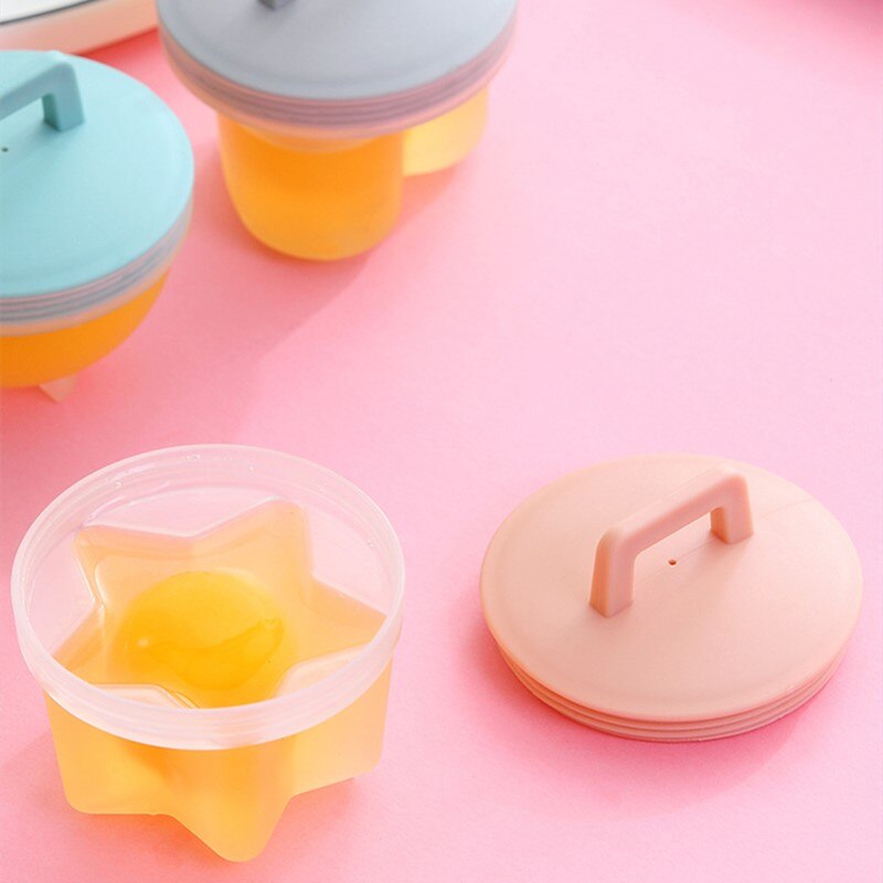 4PCS Practical Cute Egg Boiler Plastic Egg Poacher Set Kitchen Egg Cooker Tools Egg Mold Form with Lid Brush Pancake Maker