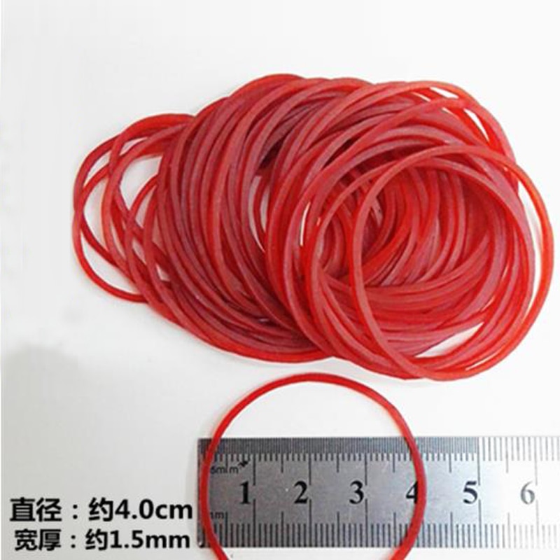 500 stk. naturligt gummibånd rød farve 40mm elastikdiameter skolekontorudstyr elastik