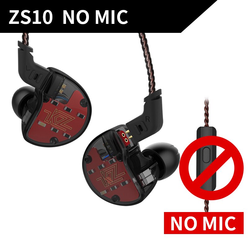 Kz ZS10 Hoofdtelefoon 4BA + 1DD Dynamische Armature Oordopjes Hifi Bass Headset Noise Cancelling In Ear Monitors Hybrid Oortelefoon: Black Nomic