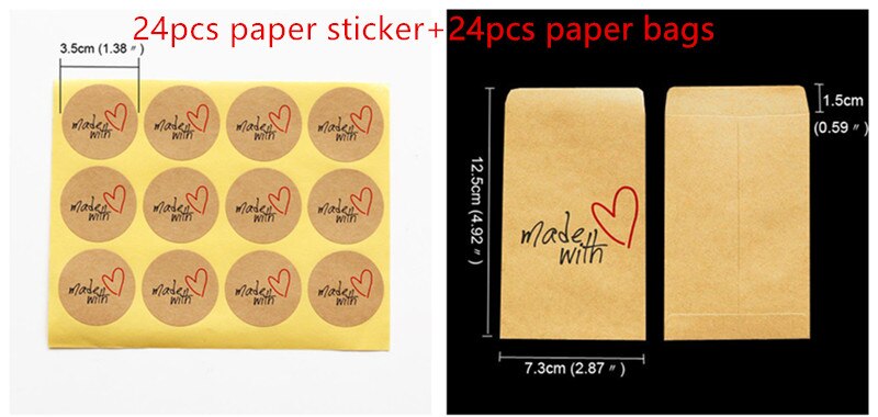 48 Pcs Papieren Zak Gemaakt Met Liefde Dank U Kraft Papieren Zak Met Papier Sticker Party Wedding Verpakking snoep Verpakking Zak: made with love