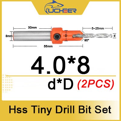 Ucheer 1 set hss timmer liten träbearbetning försänkt borrkrona set skruvskärare träverktyg för metall trälegering borr + skiftnyckel: D4-d8