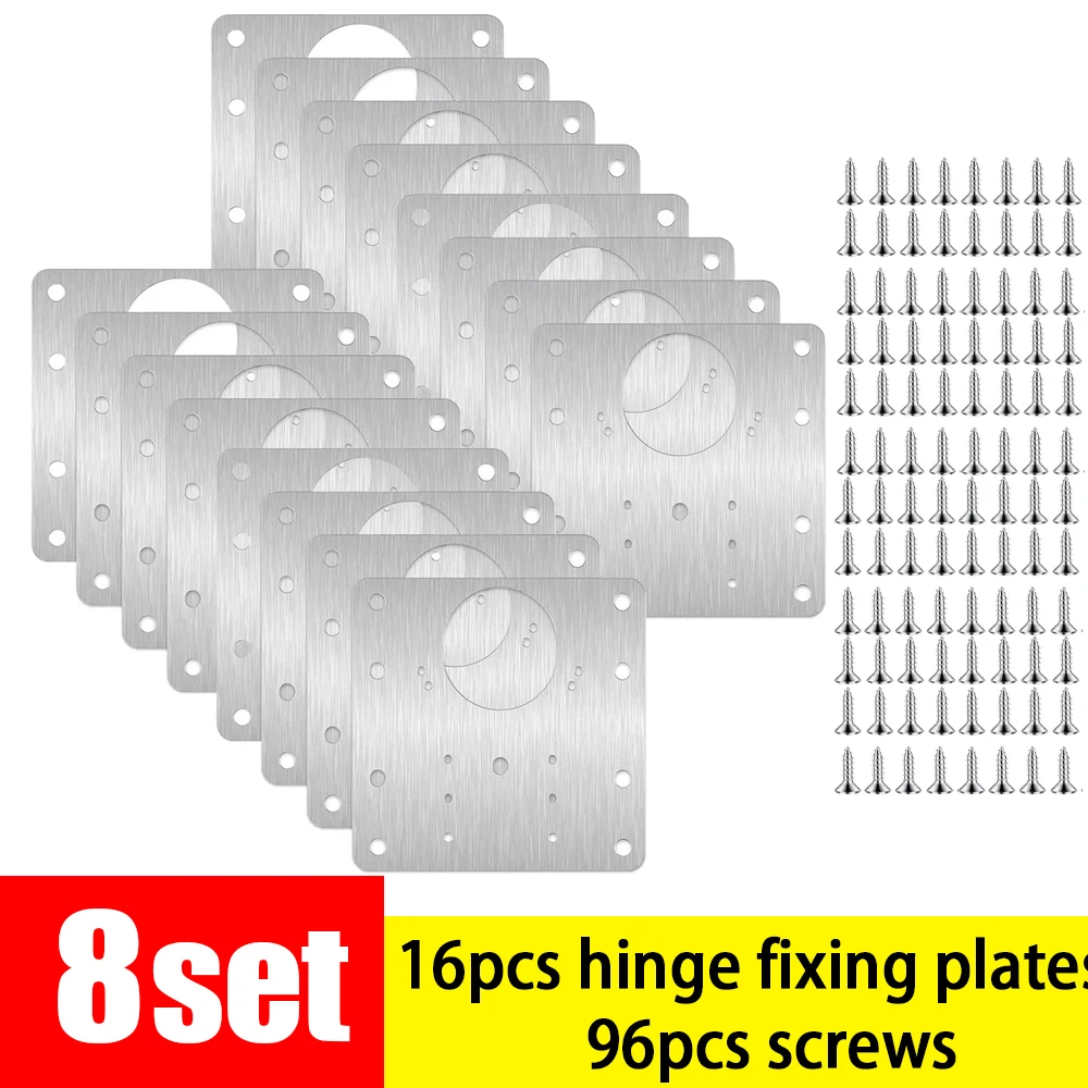 2/16Pcs Cabinet Hinge Repair Plate Kit Flat Screws Fixing Brace Brackets Kitchen Cupboard Door Hinge Mounting Furniture Hardware: Bronze