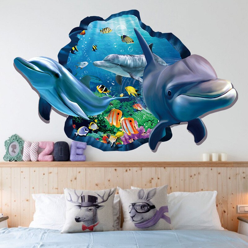 Unterwasser Fisch Delphin 3D Lebendige Fenster Zauberstab Aufkleber DIY Badezimmer Wohnzimmer Schlafzimmer Badezimmer Dekoration Poster