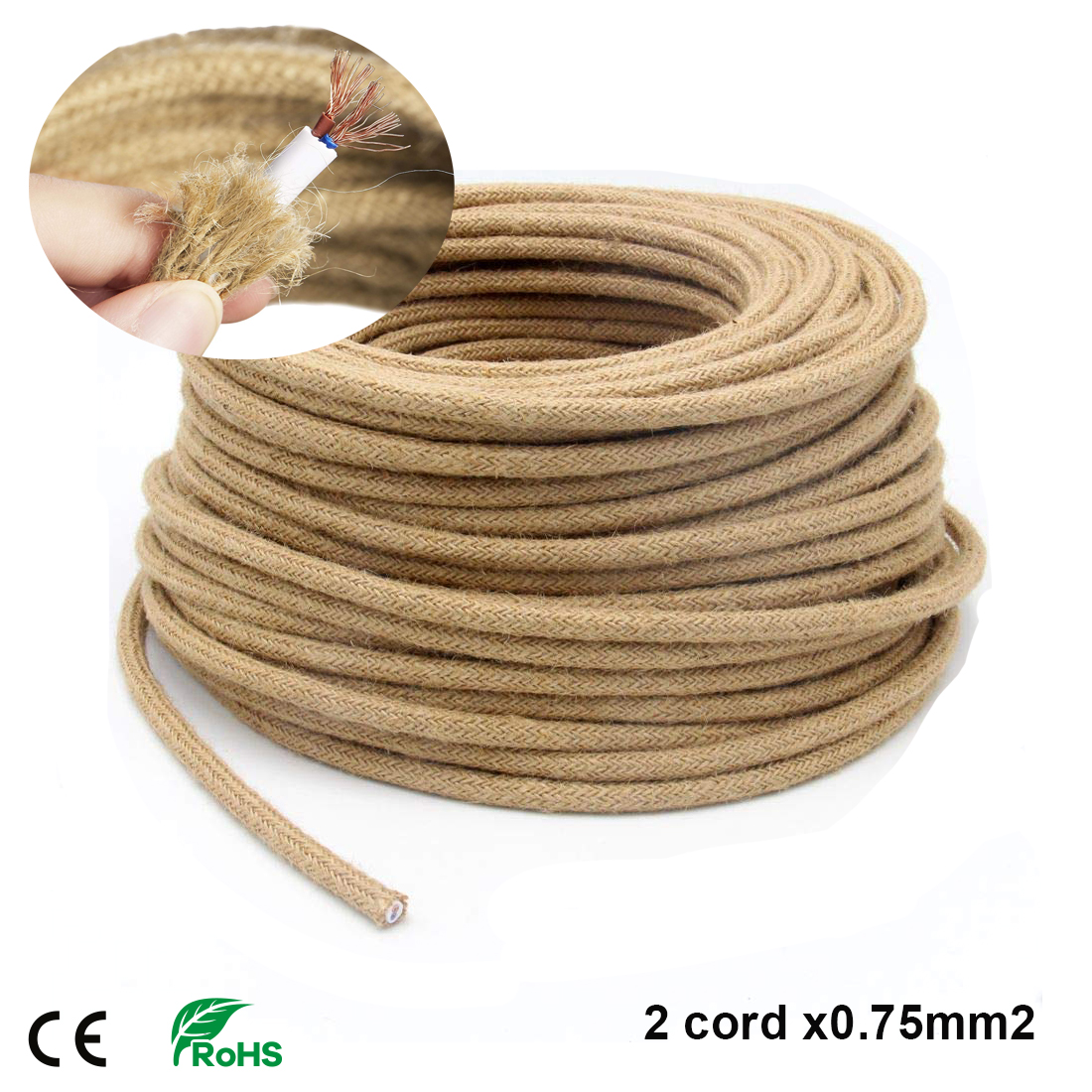2 Core 0.75mm² Vintage Hemp Rope Light Copper Cord... – Grandado