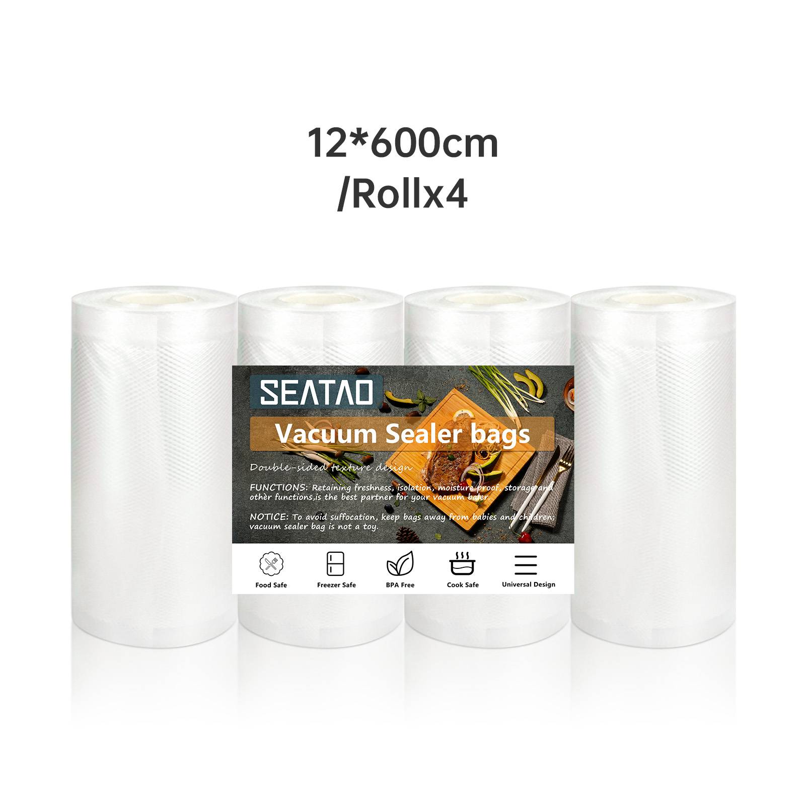 Worki próżniowe SEATAO do żywności Zgrzewarka próżniowa Żywność świeża, długa przechowywanie 12+15+20+25+28cm*600cm Rolki/partia worków do pakowania próżniowego: SZARY