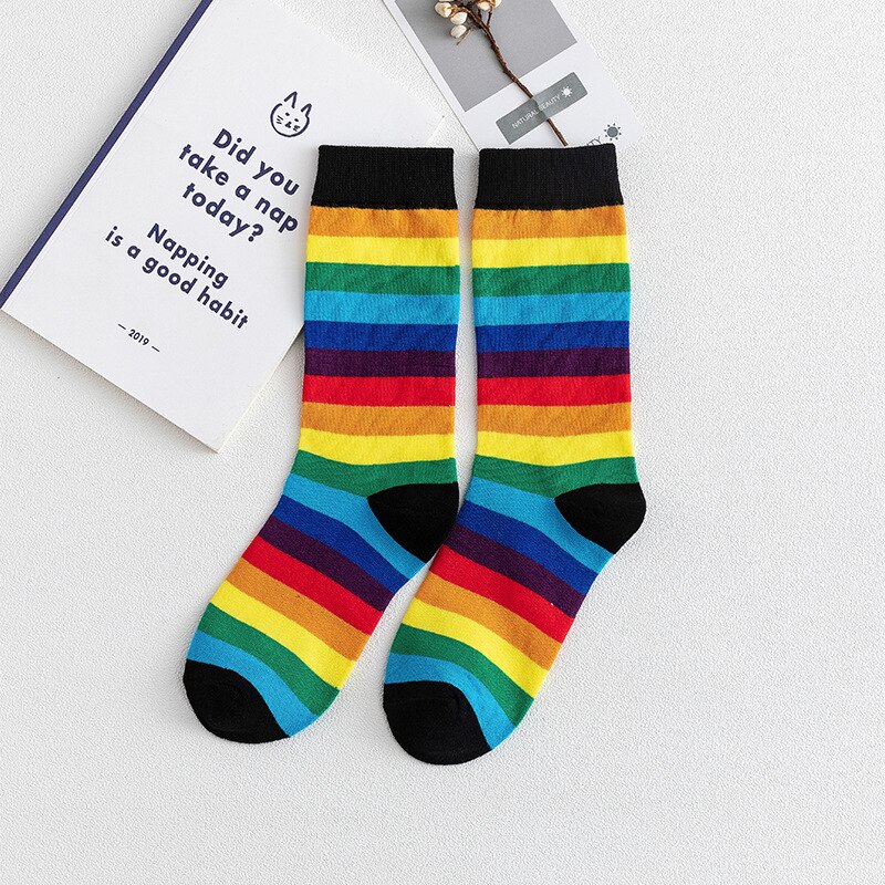 RMSWEETYIL Colorful Striped Rainbow Socks Womens Pride Neon Crazy Novelty Fun Cotton Ladies Girls Funny Casual Dress Crew Sock: Socks 04