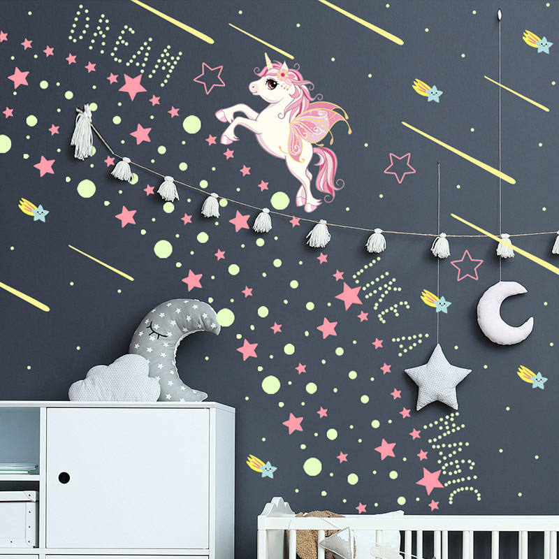 Cartoon Luminous Wall Stickers Home Decoration Wallpaper Kawaii Room Decor Posters Glow In The Dark DIY Decals For Kids Rooms