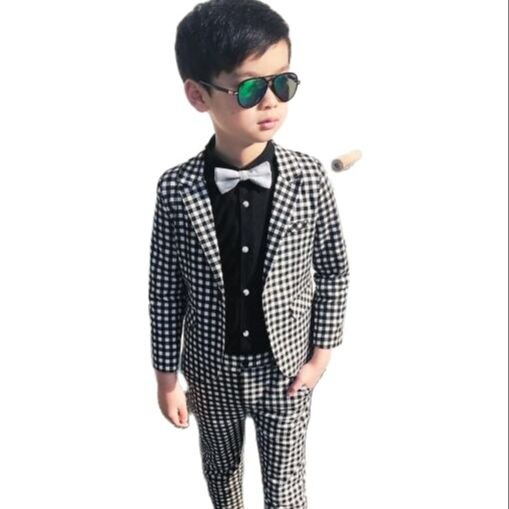 a cuadros traje Formal para niños chaqueta pantalones niños trajes de boda esmoquin niños vestidos de trajes de bebé de la primavera de la ropa de la escuela.