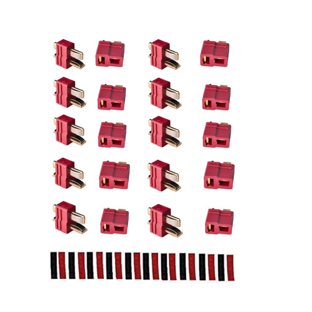 2/5/10 Pairs Rood Zwart Ultra T-Plug Connectors Deans Stijl Mannelijke En Vrouwelijke Met Krimpkous voor Rc Charger Lipo Batterij: 10 pairs(2 grips)