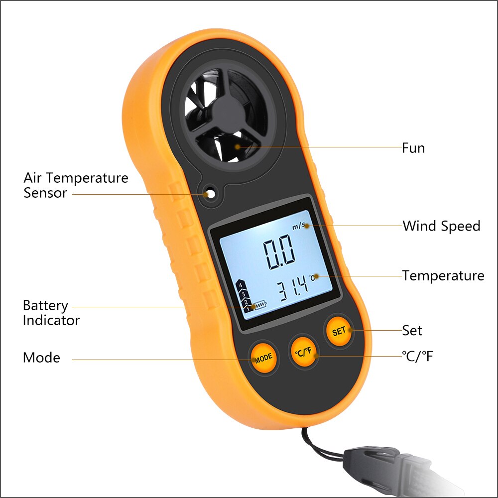 MPT Anemometer speed Handheld Digital Wind Speed Meter Portable Sensor Wind Speed RZ818 0-30M/S Wind Meter