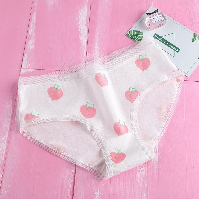 Elifashion Cute Underwear Women Pure Cotton Briefs Soft Girl Style Strawberry Pattern Heart Small Fresh Japanese Version Panties