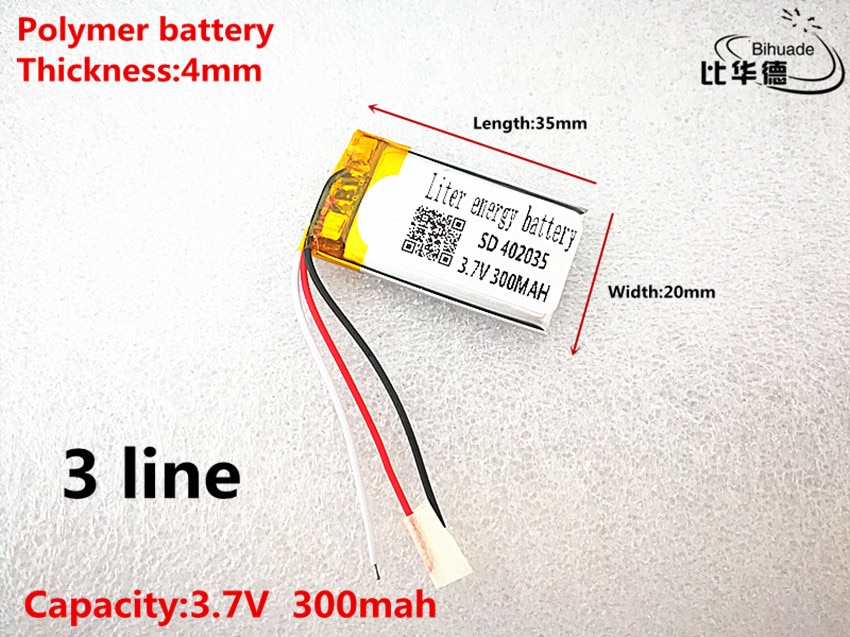 3 lijn Goede Qulity 3.7 V, 300 mAH, 402035 lithium Polymeer ion/Li-Ion batterij voor SPEELGOED, POWER BANK, GPS, mp3, mp4