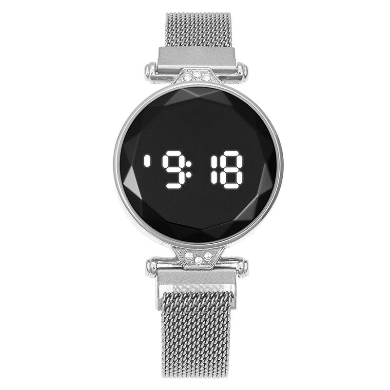 Montre-Bracelet magnétique milanaise pour femmes, montre-Bracelet de Sport numérique LED, horloge électronique pour dames et filles: Argent