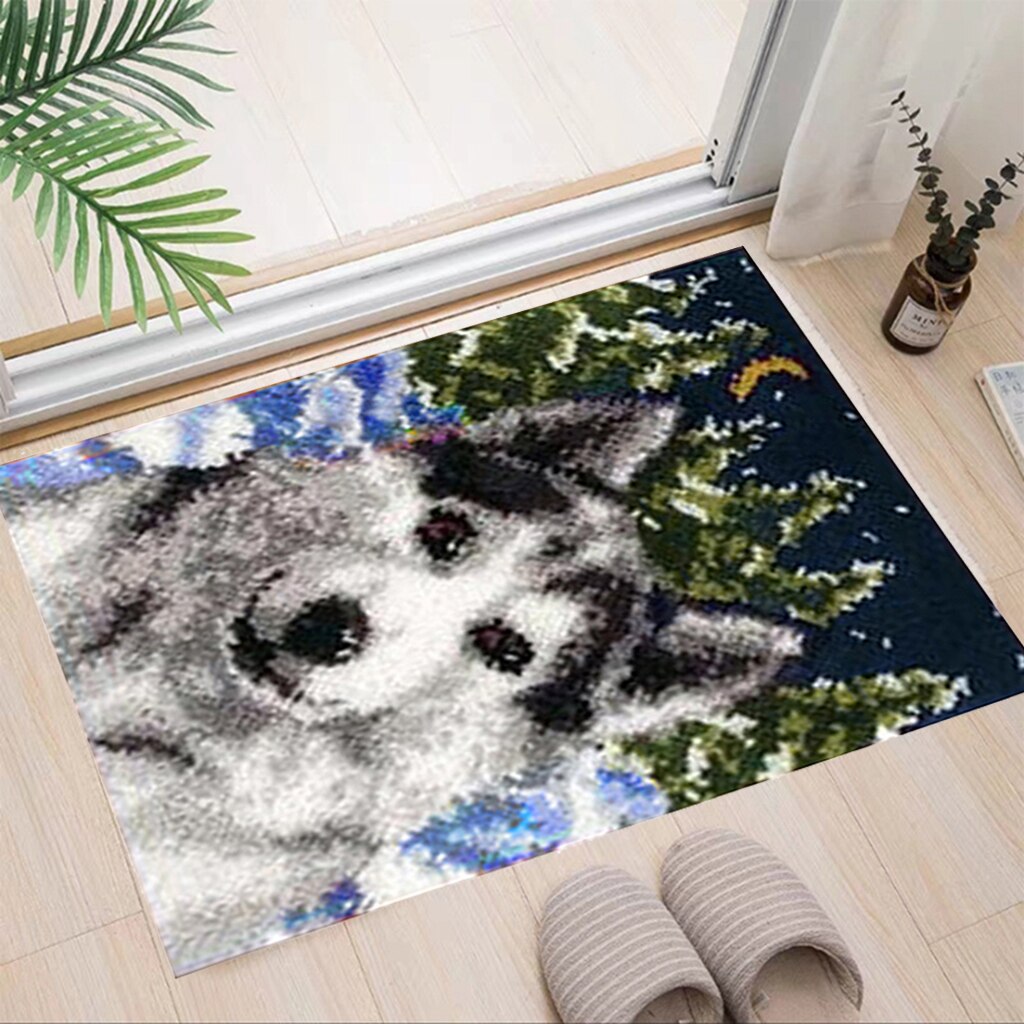 DIY Latch Hook Rug Kits for Kids Beginners Carpet Making Animal Tiger/Wolf/Owl Pattern Hooking Crafts - 85x62cm