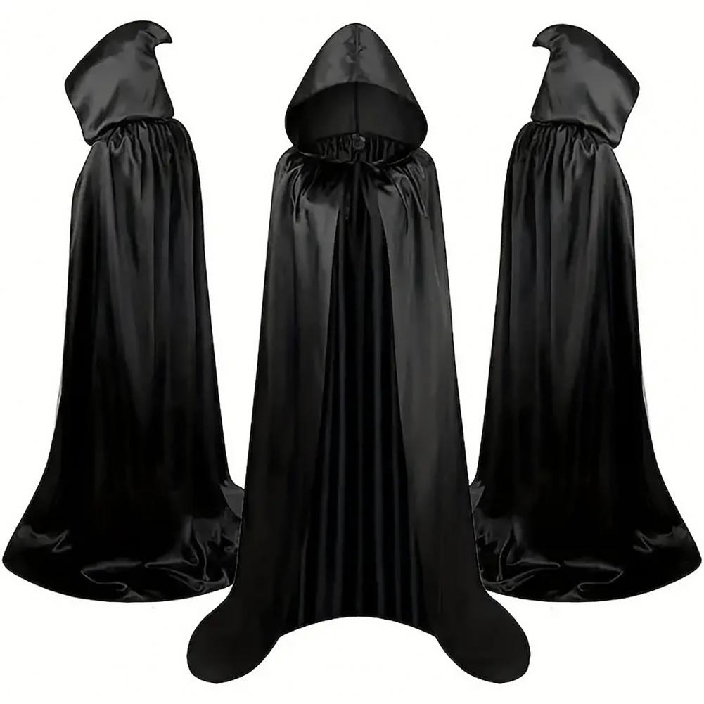 Black Robe Black Hooded Halloween Cape for Adults Kids Robe Cosplay Costume with Different Lengths for Performance Attire