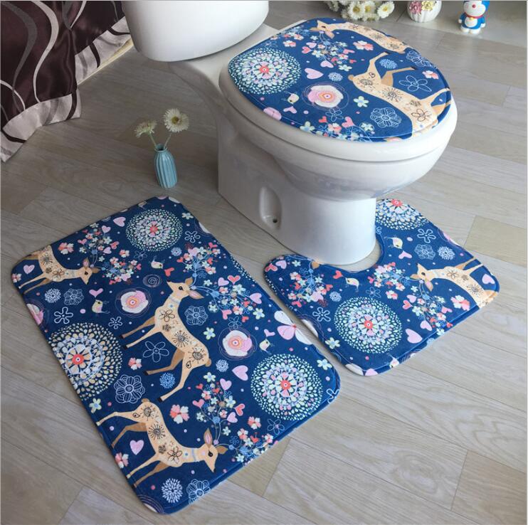 Flannel 3D Print Non Slip 3Pcs/Set Toilet Seat Cover WC Lid Toilet Cover Bathroom Pad Floor Mat Rug Carpet Vloerkleed ZCL512: 15