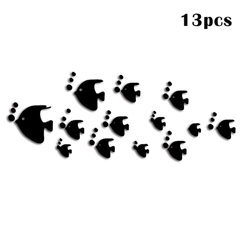 13Pcs DIY Tropical Fish 3D Mirror Wall Sticker Removable Acrylic Wall Decals Home Decor JS22: black