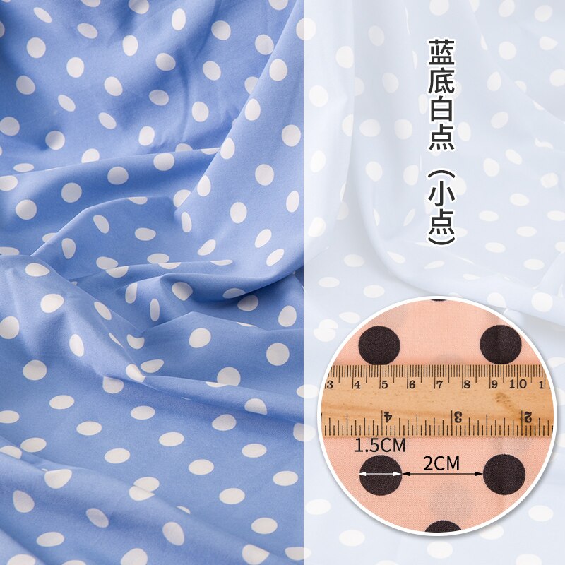 Micro elastic Floral Chiffon Fabric impervious printed wave point dress lining shirt flowers by the meter sewing brocade diy: White dot on blue