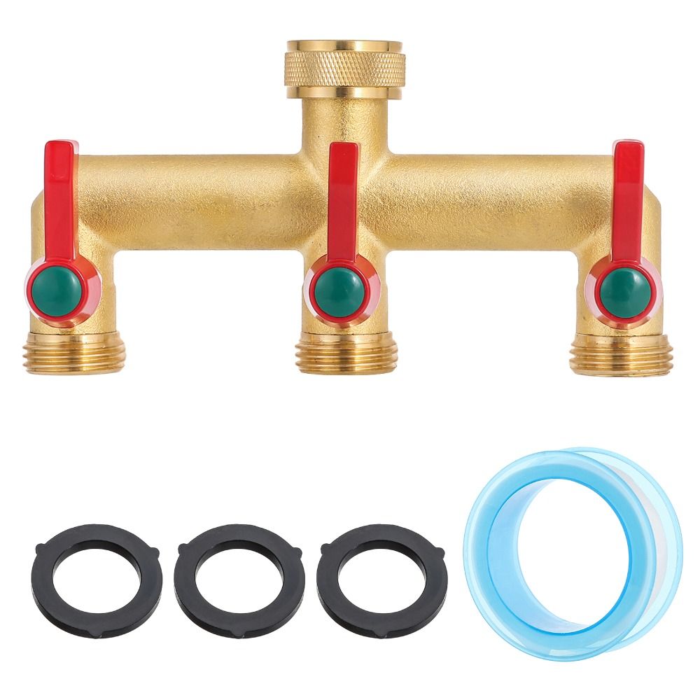 304 Stainless Steel Brass Garden Hose Splitter Extension Handles Y-Valve 3/4 GHT Threads Garden Hose Splitter: Gold