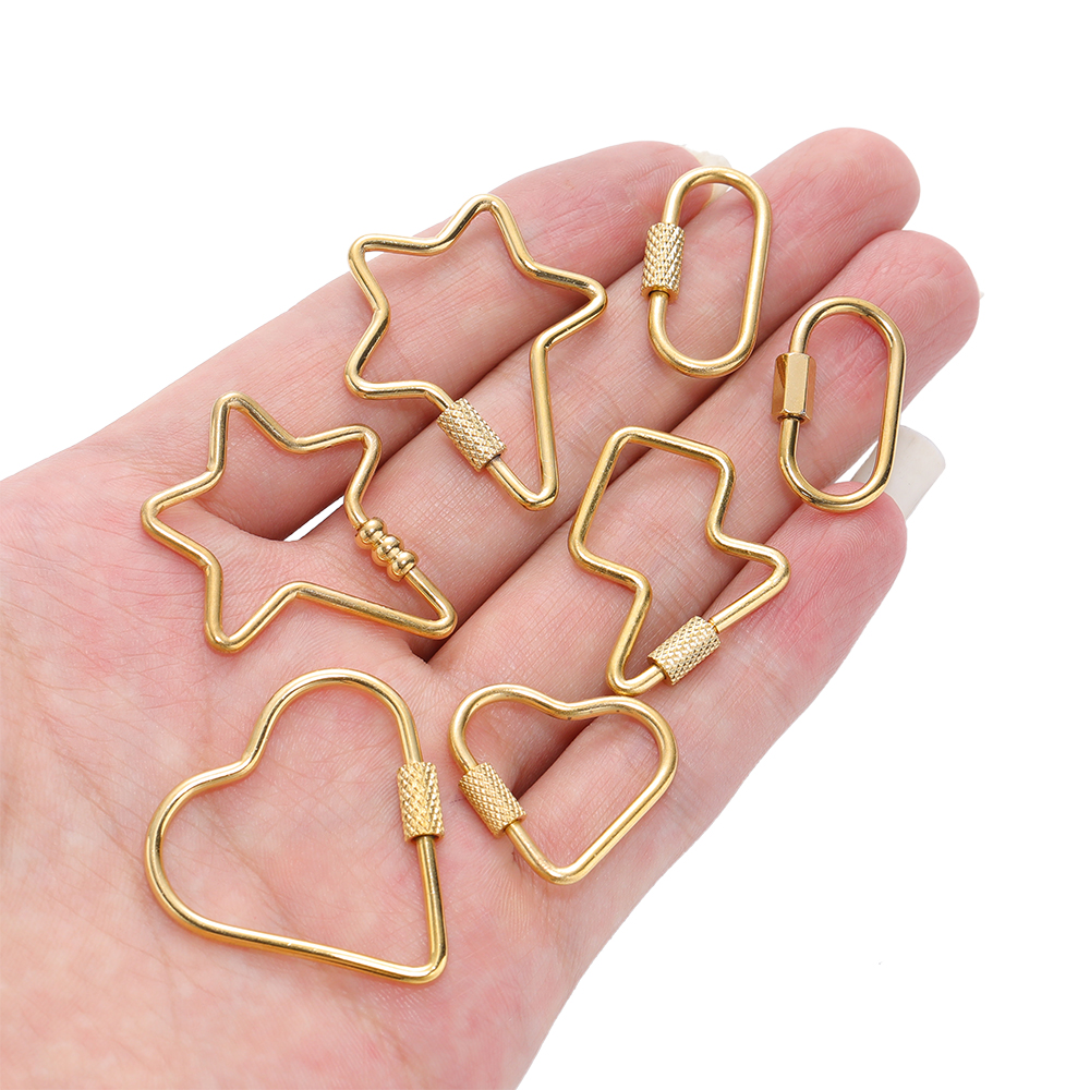 4 stk. rustfri stål guld hjerte stjerne skruelåse store karabinhager til gør-det-selv halskæde armbånd nøglering fremstillingsforsyninger