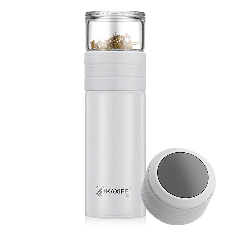 Glazen thee thermoskan vacuümbeker thermosflessen theemok beker thermos temperatuurweergave glazen fles thee-ei thermische beker mok: Wit met deksel 400ml