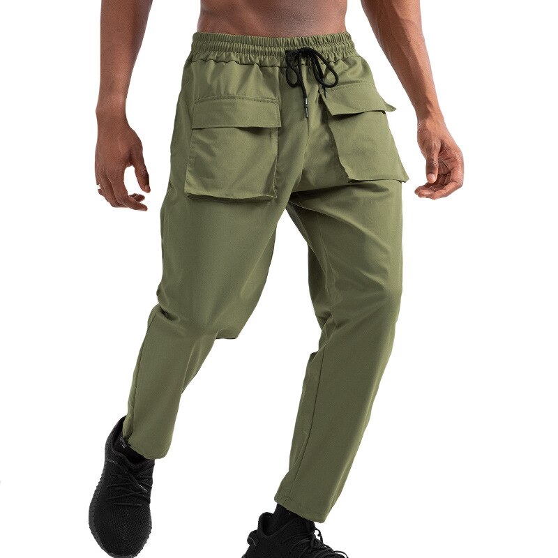 Pantalon décontracté pour hommes, grande taille, à séchage rapide, droit, multi-poches, couleur unie, survêtement de Transport,: green / M