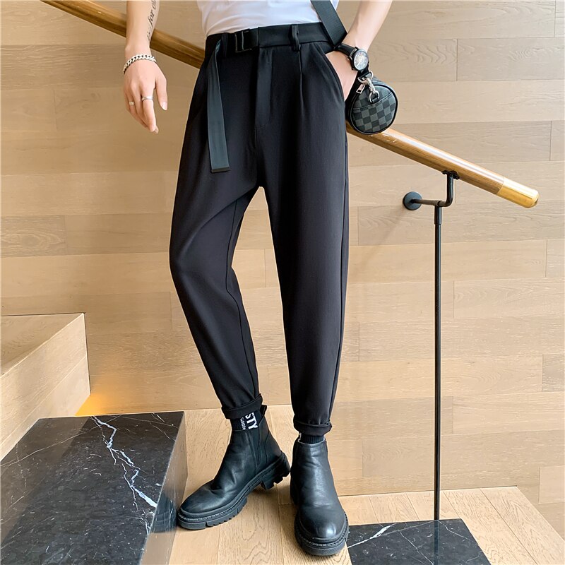 Korean Belt Business Dress Pants Loose Streetwear Casual Pants Spring Office Social Suit Pants Pantalon Homme Classique