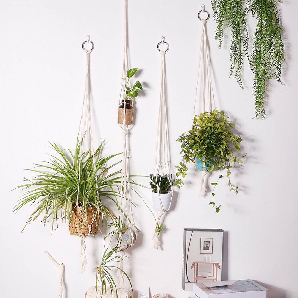 Colgador de macramé para plantas, Cestas colgantes para plantas, decoración Bohemia para el hogar, soporte para plantas de pared, cesta de cuerda, decoraciones para balcón